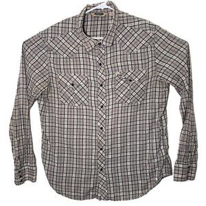 Salt Valley Men XL Tan Black Check Plaid Button Up